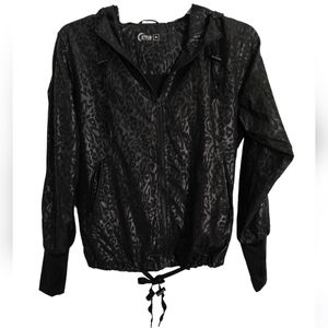 Zyia Active Medium Black Animal Print Lightweight Mesh Windbreaker Jade Jacket